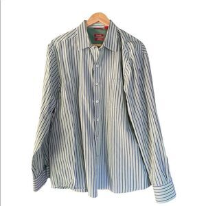 IZOD Slim Fit Easy Care Striped Oxford Dress Shirt Men’s XL | Blue Green White